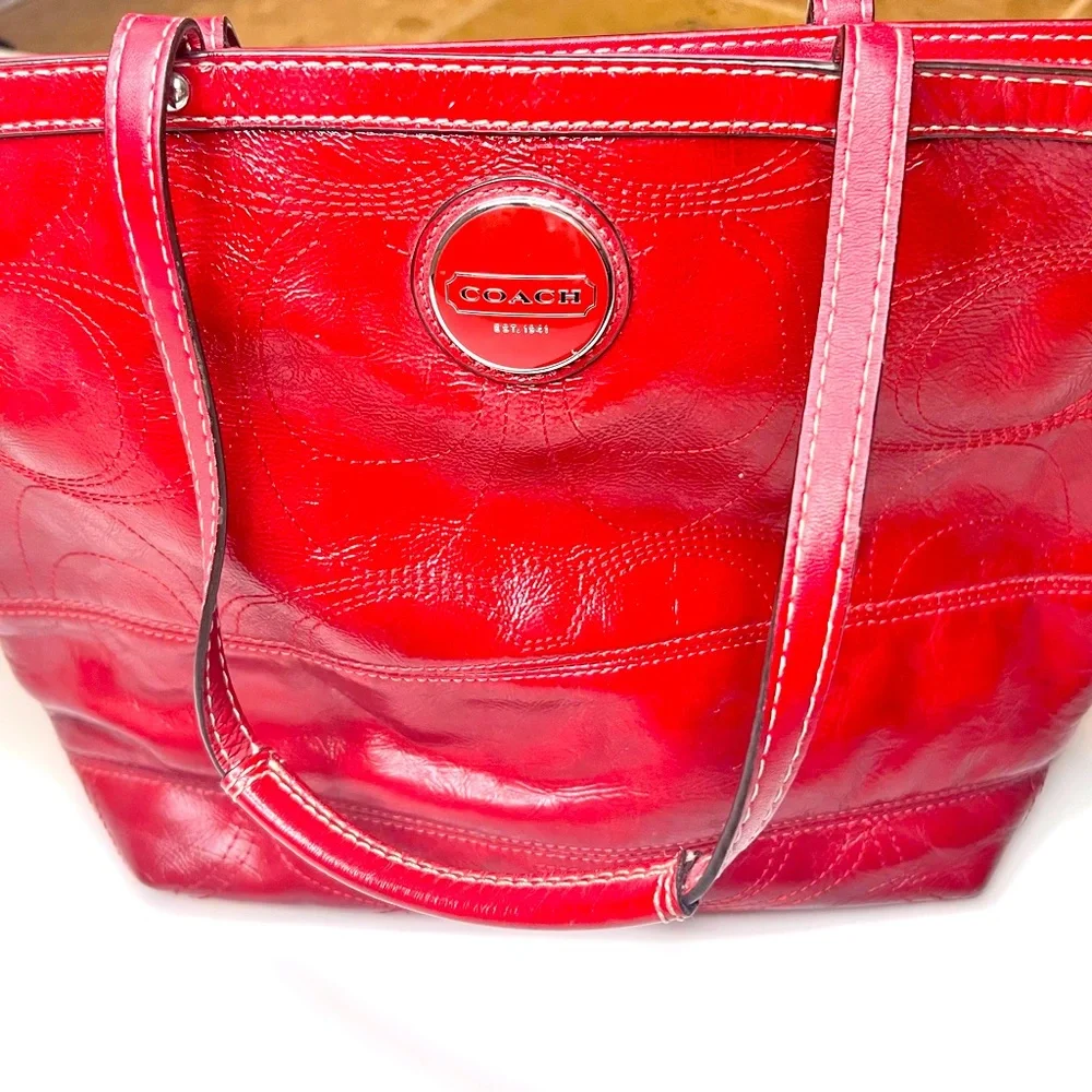 Coach red patent leather bright red tote purse OS - Picture 1 of 12